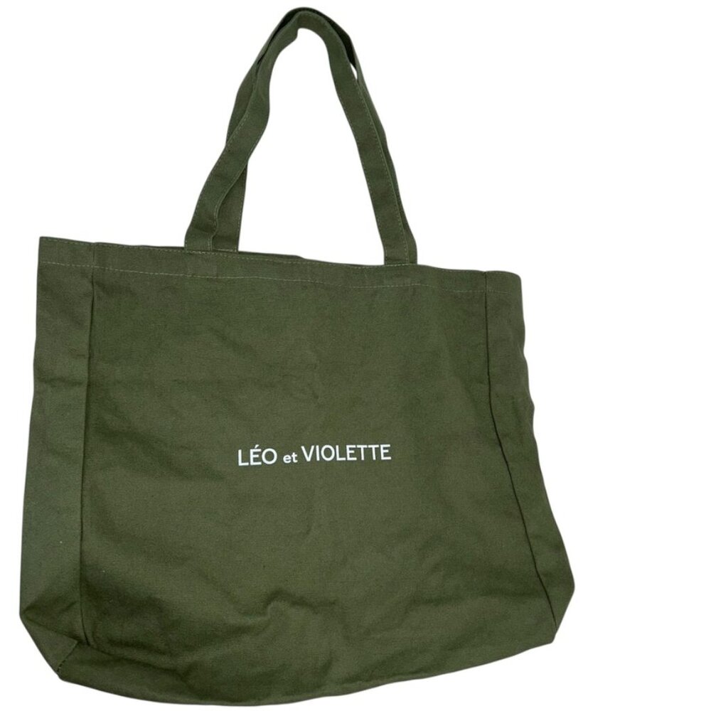 Leo et Violette luxury leather goods green heavy canvas cotton shopper tote bag